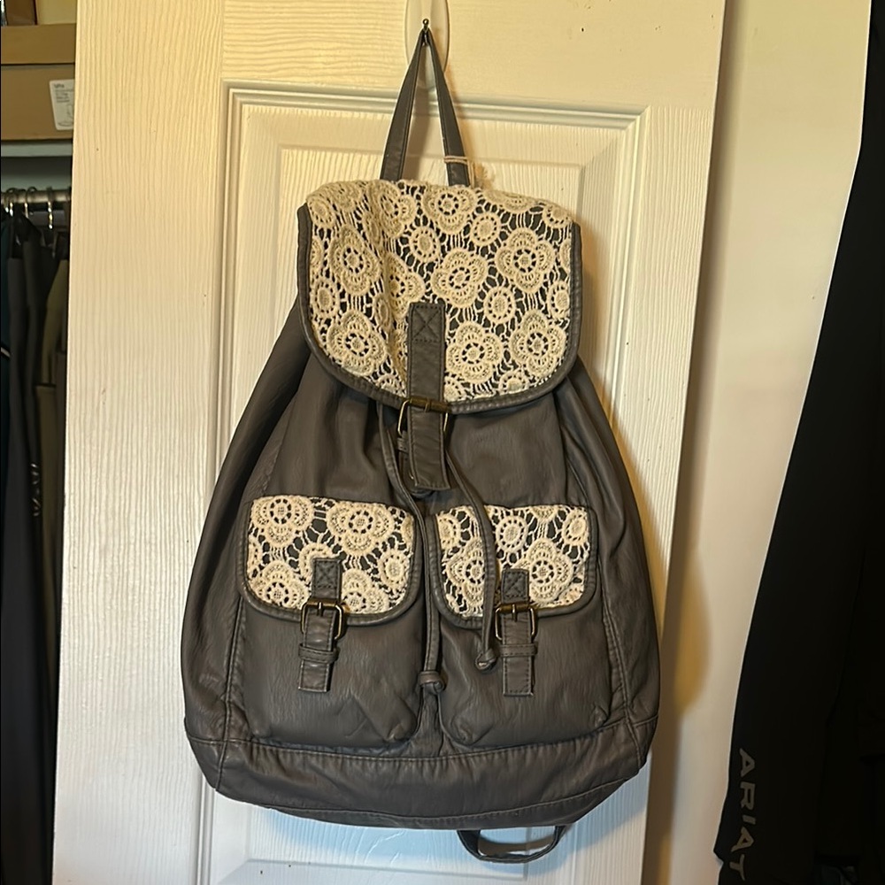 Gray Lace-Accented Backpack